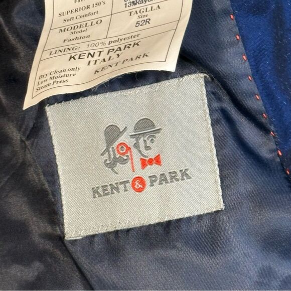 Kent & Park Blue and Gold Floral Blazer size 52R  solid sateen shawl collar - Picture 7 of 9